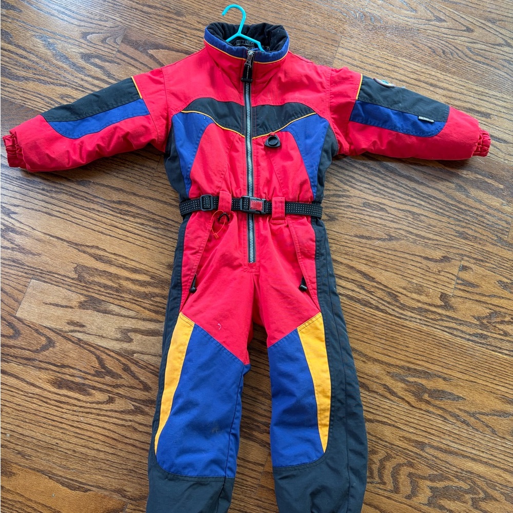 Obermeyer Kids' Retro Snowsuit in Red, Blue, and Yellow
